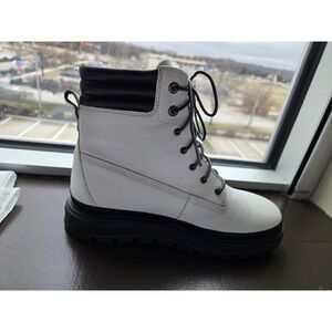 Timberland Ray City Womens 8 White Black Leather Waterproof Boots Shoes